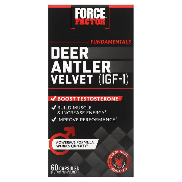 Force Factor, Deer Antler Velvet Testo IGF-1 60 Capsules - Diğer orijinal peptid takviyesi